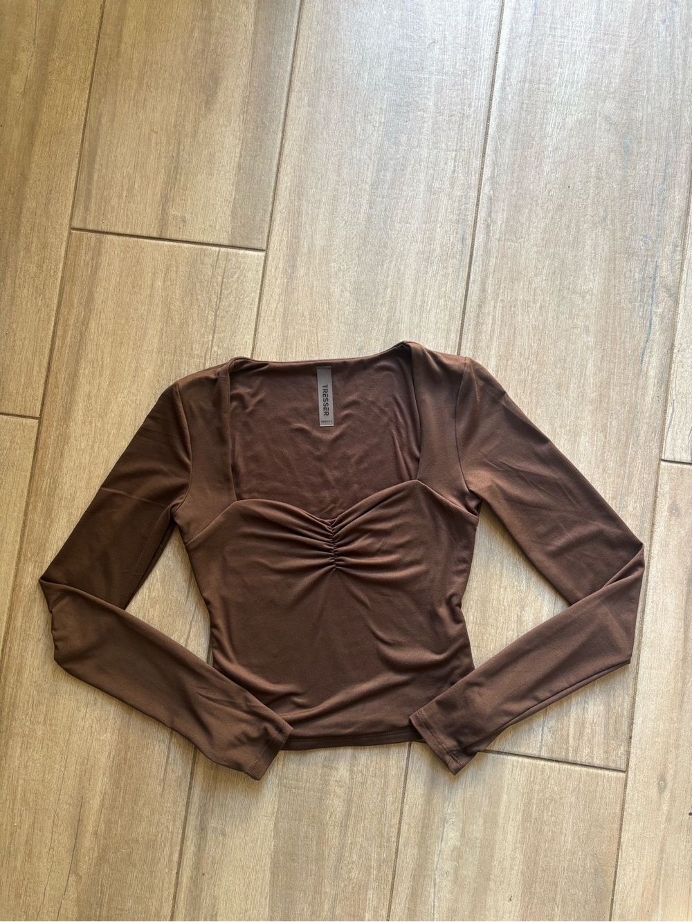 Brown Sweetheart Necline Ruched Long-Sleeve Women’s Top